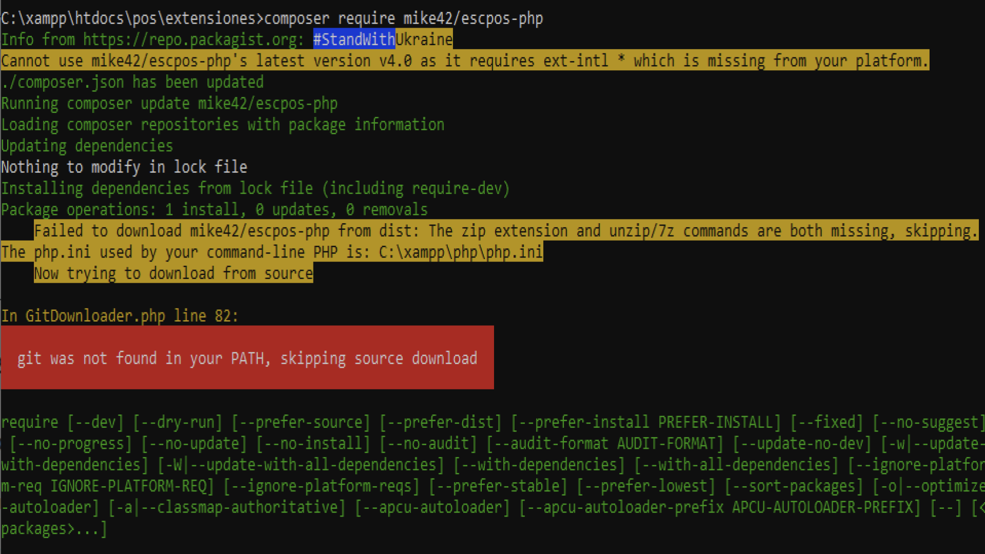 Como solucionar el mensaje de error requires ext-intl